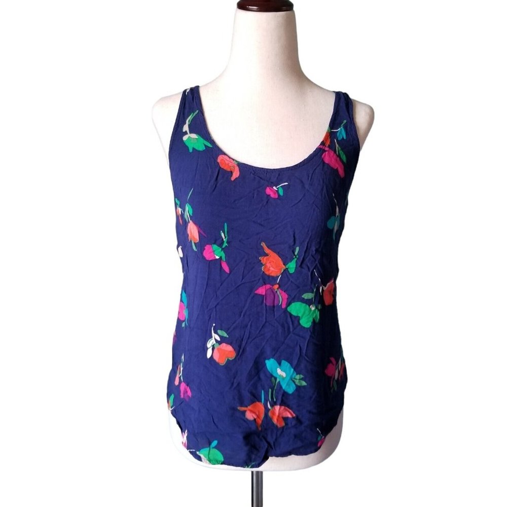 Old Navy Sleeveless Tank Top Blouse Size Small Blue Floral Vacation Summer Date